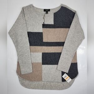 NEW Charter Club Women's Small Color Block 100% Cashmere Sweater Beige Gray NWT
